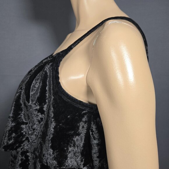 Y2K Black Crushed Velvet Babydoll Top Size M Sleeveless Tiered Gothic Witchy - Picture 6 of 11